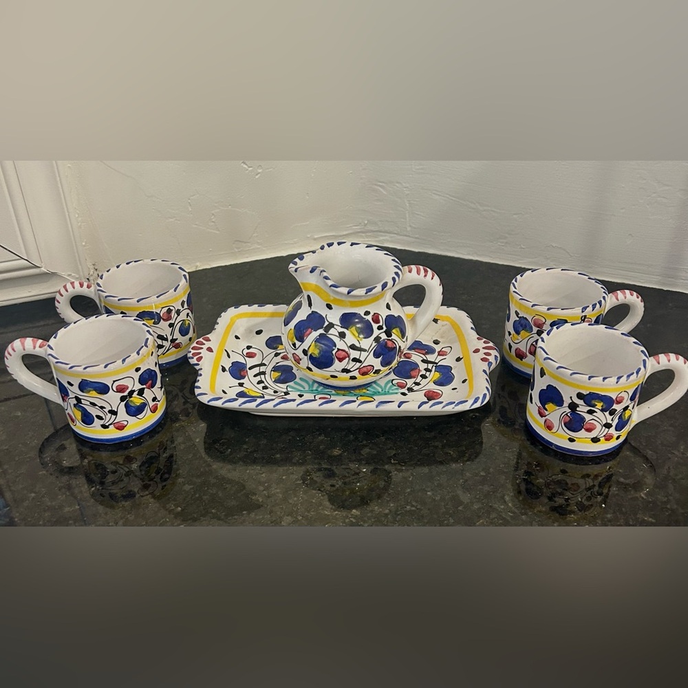 Dipinto A Mano Italian Mini Tea Set W/Teapot, Cups, And Tray